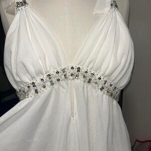 Rare Victoria's Secret white chiffon silk glass bead babydoll top — size L